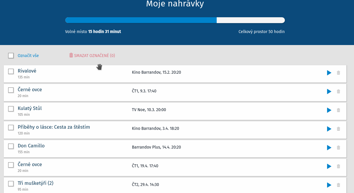 Navýšení limitu nahrávek a zpětného sledování na 50 hodin